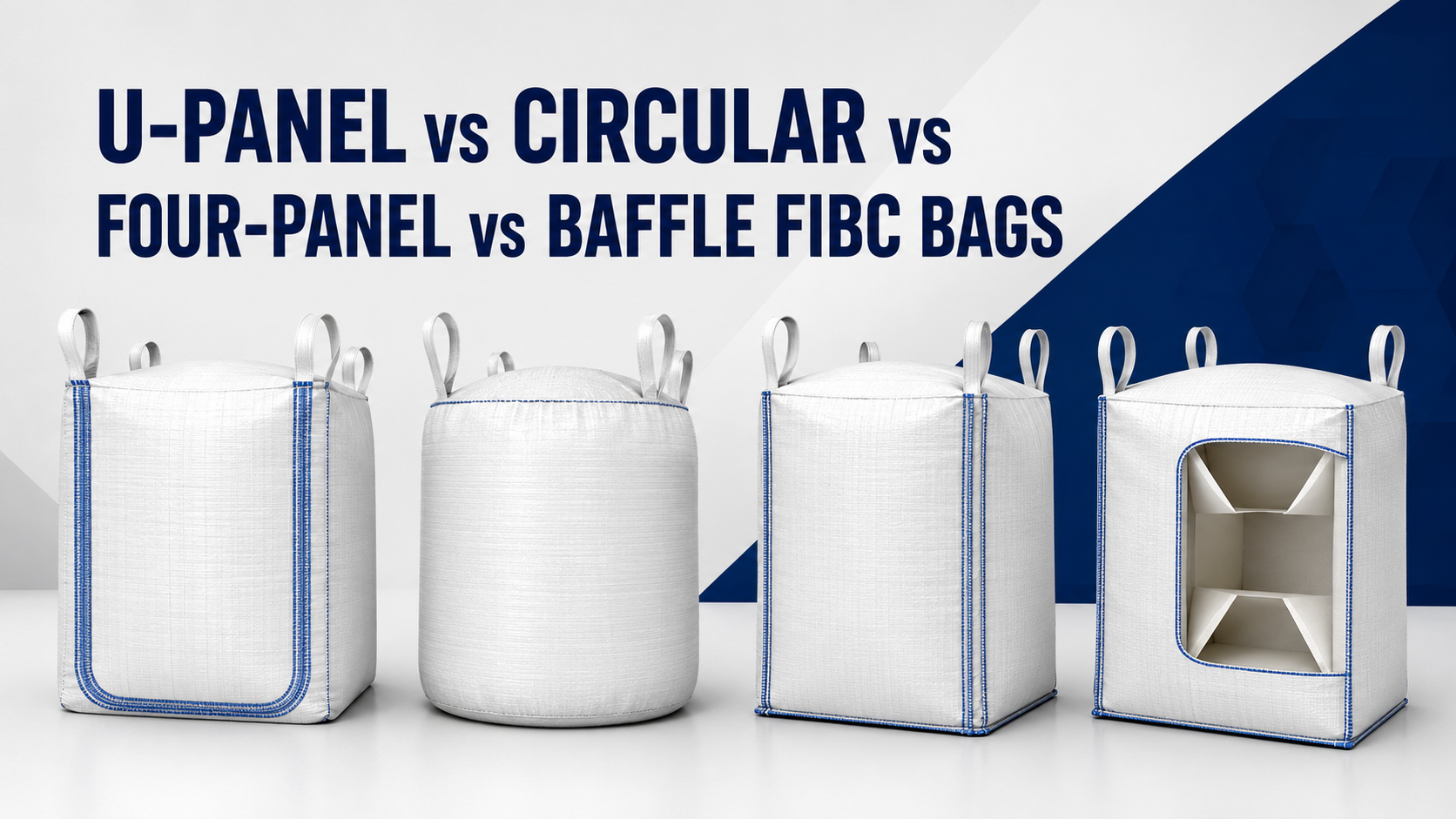 Bolsas FIBC con panel en U, circular, de cuatro paneles o con deflector