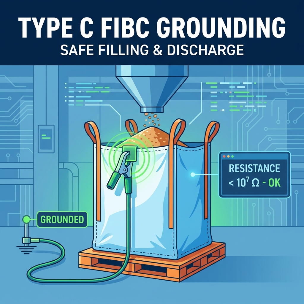 Cómo verificar la conexión a tierra FIBC tipo C antes de llenar y descargar